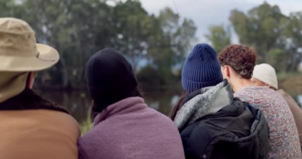 Amis Visage Liens Bord Lac Pour Camping Pique Nique Pause — Video