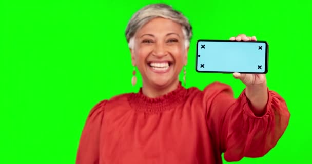 Mockup Telefon Und Porträt Einer Frau Auf Grünem Bildschirm Für — Stockvideo