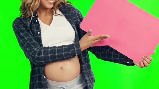 Mujer Embarazada Las Manos Habla Burbuja Pantalla Verde Para Las — Vídeo de stock