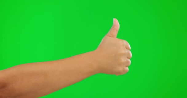 Αντίχειρες Επάνω Χέρι Και Όπως Επιτυχία Πράσινη Οθόνη Και Συμφωνία — Αρχείο Βίντεο