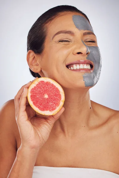 Bőr Grapefruit Arc Maszk Faszén Agyag Vagy Természetes Szépség Termék — Stock Fotó