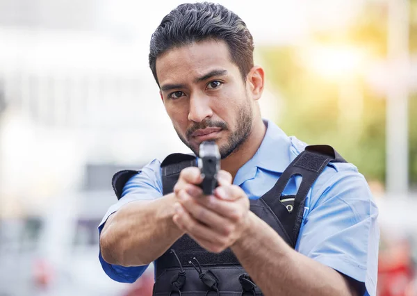 Gun Police Man Security Guard Protection Service Safety Patrol Officer — Stock Photo, Image