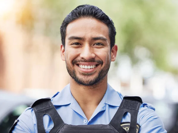 Ritratto Uomo Guardia Sicurezza Sorriso Ufficiale Sicurezza Servizio Protezione Pattuglia — Foto Stock