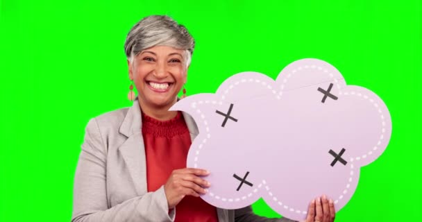 Konuşma Balonu Kadını Duyuru Ses Veya Haber Için Yeşil Ekranda — Stok video
