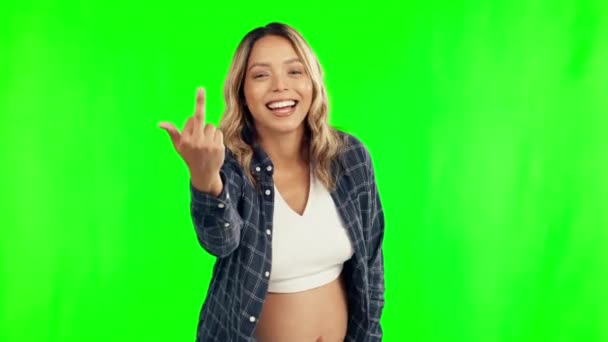 Middle Finger Pregnant Rude Woman Green Screen Body Positivity Wellness — Stock Video