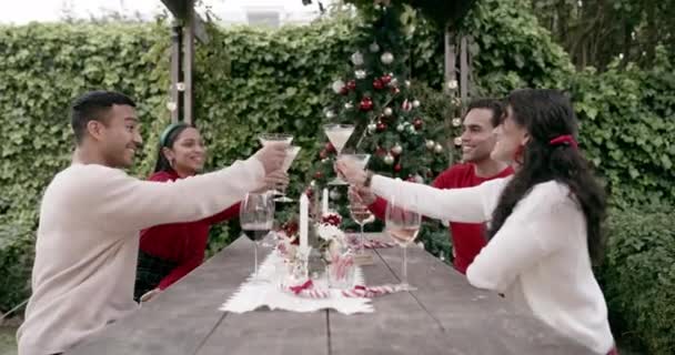 Karácsony Ünnepség Csoport Együtt Italok Nyaralás Éljenzés Vagy Szilveszteri Party — Stock videók