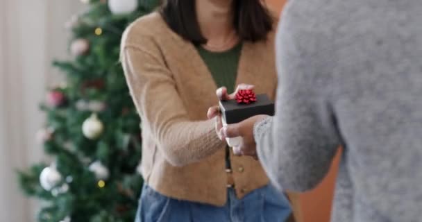 Sevgi Sarılma Noel Hediyesi Olan Bir Çift Kutlama Sürpriz Birlikte — Stok video