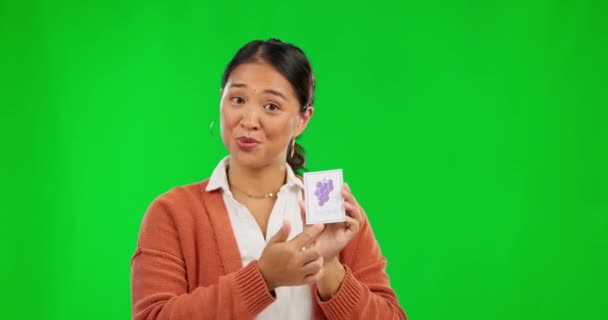Portret Kobieta Szkoła Nauczyciel Zielonym Ekranie Kartą Indeksową Pokazu Nauki — Wideo stockowe