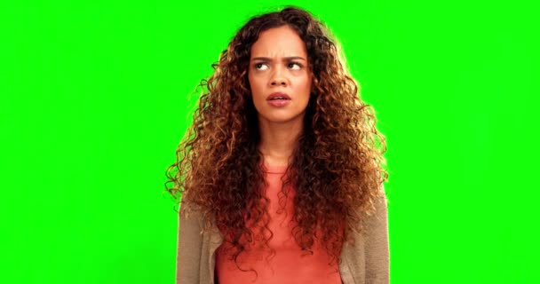 Confused Question Woman Green Screen Studio Angry Disappointed Mockup Background — Stock Video