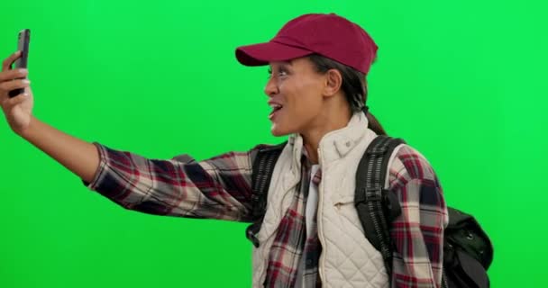 Pantalla Verde Selfie Influencer Transmisión Vivo Redes Sociales Para Viajes — Vídeos de Stock