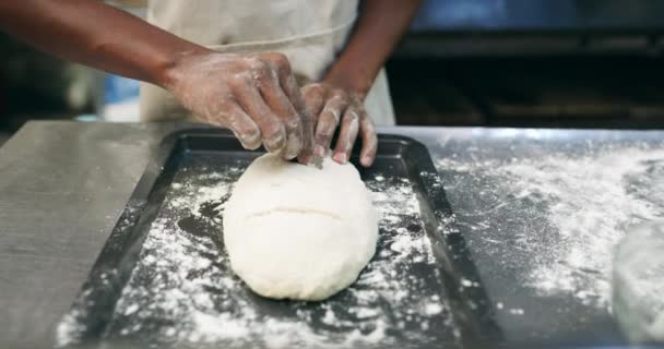 Man Hands Dough Bread Baking Restaurant Bakery Flour Cooking Dessert — Stock Video
