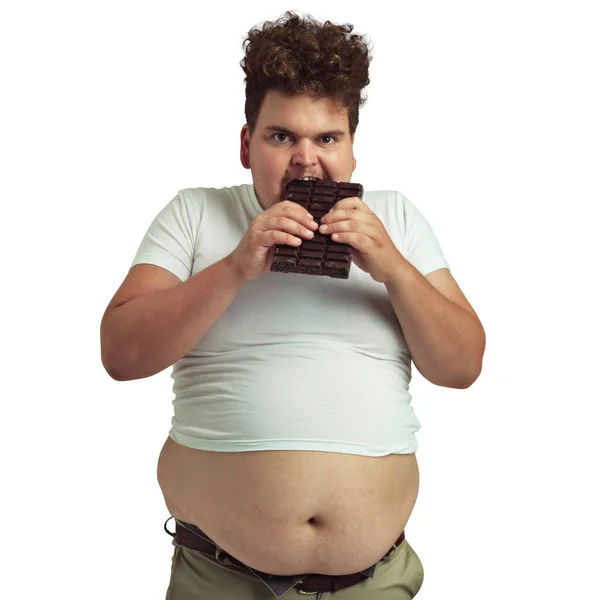 Size Portrait Man Eating Chocolate Isolated Transparent Png Background Mental — Stock Photo, Image