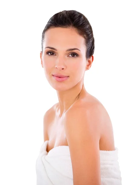 Vrouw Portret Schoonheid Huid Met Dermatologie Cosmetica Natuurlijke Huidverzorging Geïsoleerd — Stockfoto