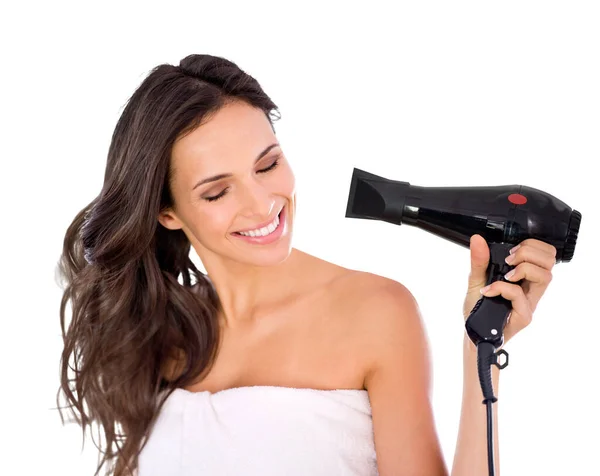 Ses Tonu Güzellik Saç Kurutma Makinesi Saç Bakım Bakım Rutini — Stok fotoğraf