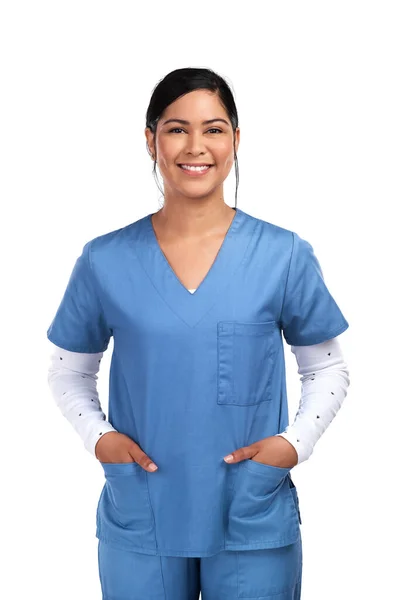 Medical Professional Portrait Happy Female Doctor Nurse Surgeon Scrubs Confidence — Stock Photo, Image