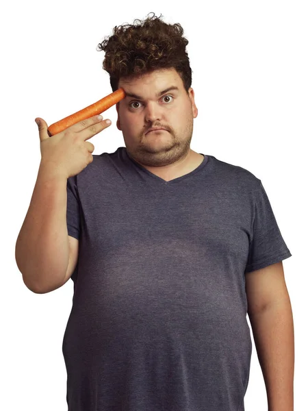 Плюс Розмір Морквяний Пістолет Людина Портреті Ізольовані Прозорому Фоні Png — стокове фото