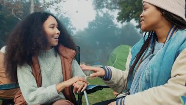 Berkemah Tertawa Dan Teman Teman Dalam Percakapan Alam Pada Liburan — Stok Video