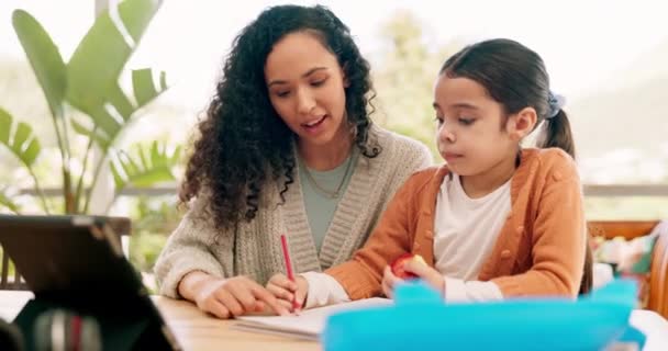 Tarea Ayuda Madre Con Niño Patio Para Escritura Desarrollo Aprendizaje — Vídeos de Stock