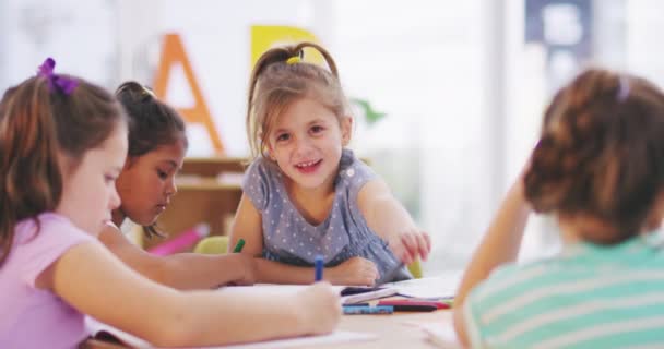 Girl Children Group Pencil Classroom School Happy Learning Education Development — Αρχείο Βίντεο