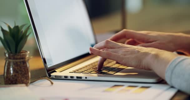 Woman Hands Laptop Typing Keyboard Screen Digital Research Office Writing — Video