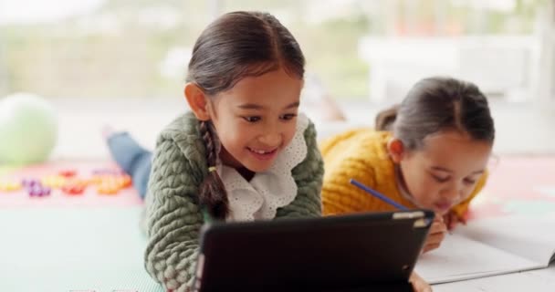Home Work Children Learning Tablet Books Apartment Kindergarten Online Class — Stockvideo