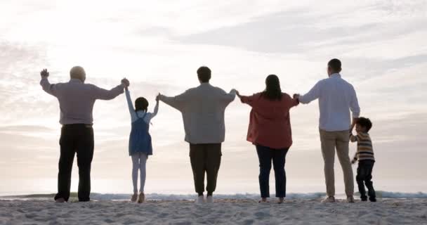 Familie Silhouet Hand Hand Het Strand Vakantie Vakantie Mensen Samen — Stockvideo