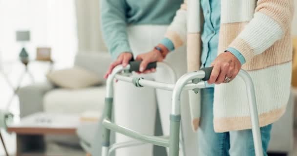 Woman Hands Walker Elderly Care Physiotherapy Support Trust Old Age — Αρχείο Βίντεο