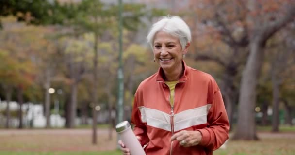 Fitness Senior Vrouw Wandelen Het Park Voor Gezond Lichaam Wellness — Stockvideo