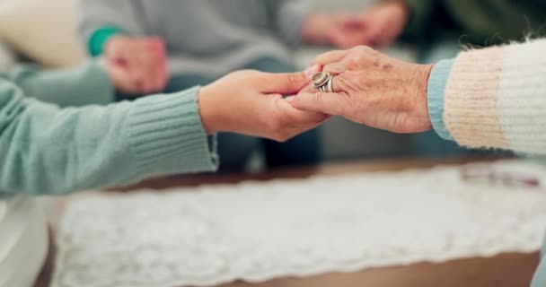 Woman Holding Hands Support Group Elderly Care Trust Unity Community — Stock Video