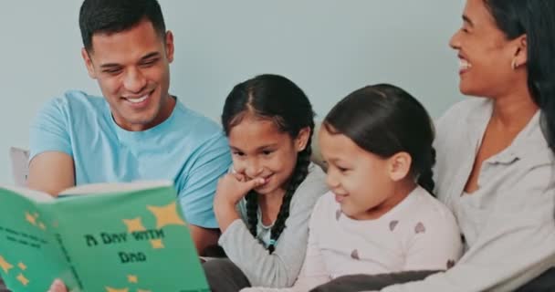 Pais Filhos Meninas Livro Quarto Para História Ensino Educação Para — Vídeo de Stock