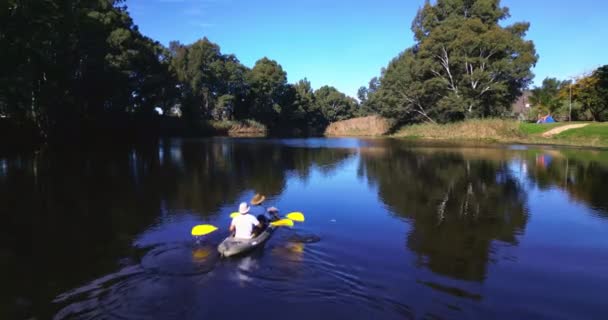 Nature Kayak Drone View Men Together Camping Summer Adventure Lake — Αρχείο Βίντεο