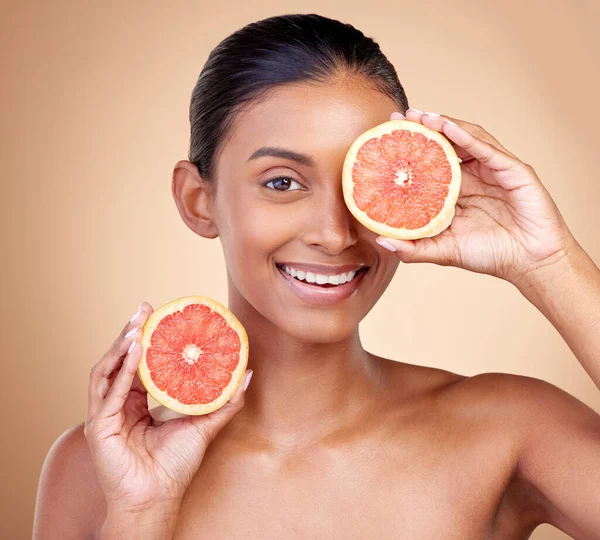 Güzellik Kadın Greyfurt Cilt Kozmetik Doğal Ürünler Sağlık Vitamin Portresi — Stok fotoğraf
