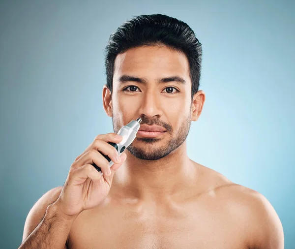Hair Removal Face Man Nose Trimmer Beauty Cosmetic Care Blue — Stock Photo, Image