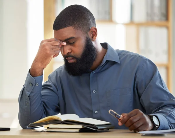 Corporate Stress Black Man Headache Burnout Audit Deadline Health Problem — Stock Photo, Image