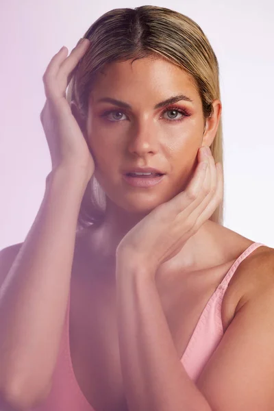 Kosmetisk Makeup Och Porträtt Kvinna Studio Med Naturlig Glamour Och — Stockfoto