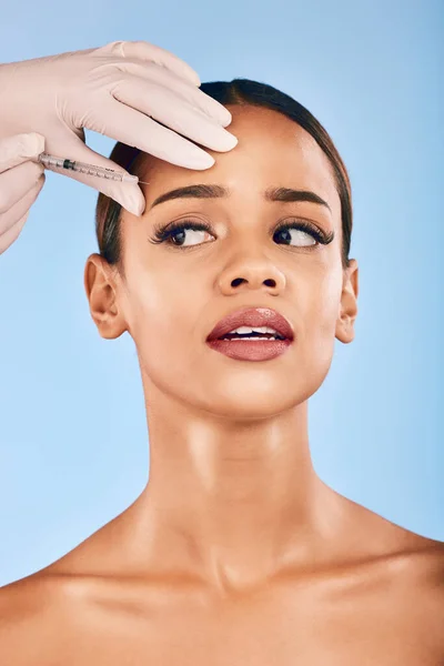Injeção Pele Mulher Preocupação Cirurgia Plástica Cuidados Com Pele Colágeno — Fotografia de Stock