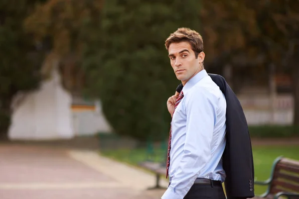 Success Follows Wherever Goes Handsome Businessman Walking His Jacket His — Stock Photo, Image