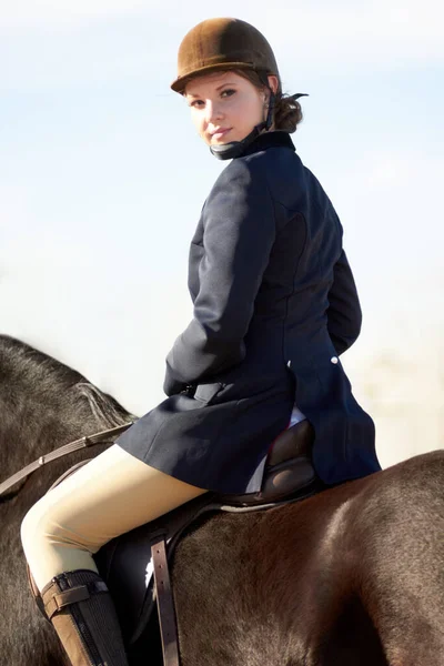 Equestrian Sports Portrait Woman Horse Competition Training Show Performance Riding — Stock Photo, Image