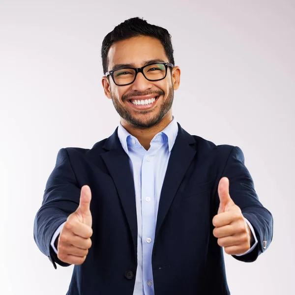 Aceite Óculos Retrato Homem Negócios Feliz Acordo Com Visão Isolado — Fotografia de Stock