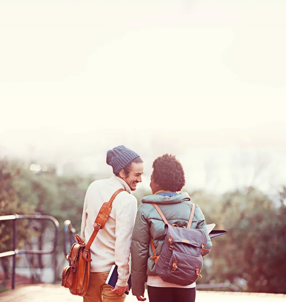 Young Love Rearview Shot Affectionate Young Couple Campus — Stock Photo, Image