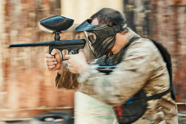 Paintball Gun Motion Blur Man Shooting Competition Aim Target Soldier — Stock Photo, Image
