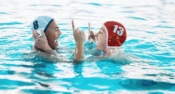 Sports Vainqueur Water Polo Avec Des Hommes Dans Piscine Pour — Photo