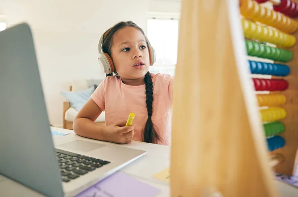 Kind Online Leren Abacus Met Laptop Kinderen Onderwijs App Met — Stockfoto