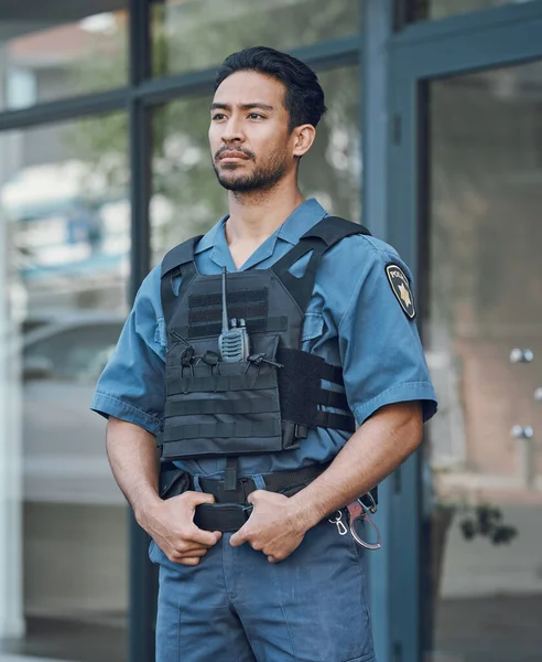 Sicurezza Agente Polizia Uomo Uniforme Città Difesa Ispezione Supervisione Pattuglia — Foto Stock