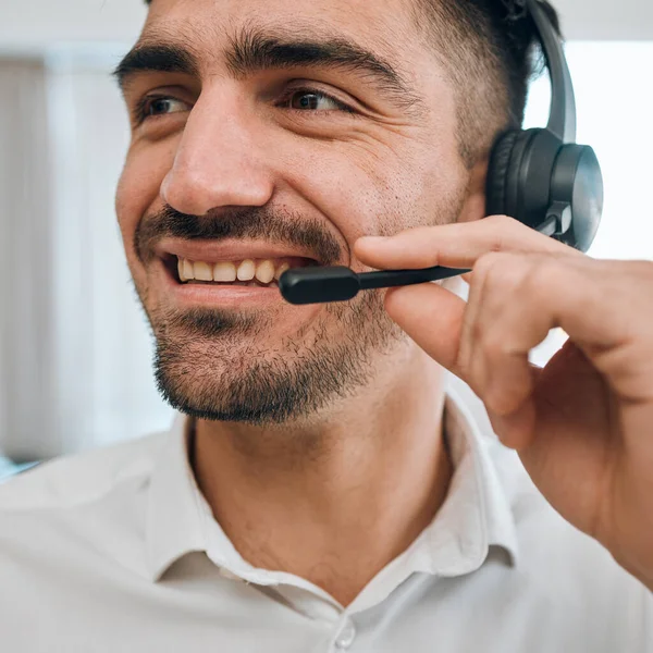 Call Center Man Face Happy Consultant Customer Service Business Support — Stock Photo, Image