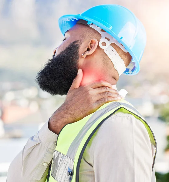Black Man Architect Neck Pain City Injury Accident Muscle Tension — Stock Photo, Image