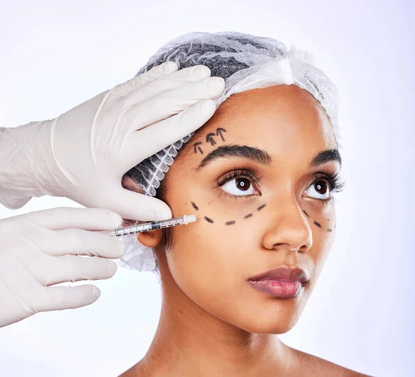 Cirurgia Plástica Spa Injeção Com Rosto Mulher Estúdio Para Ácido — Fotografia de Stock