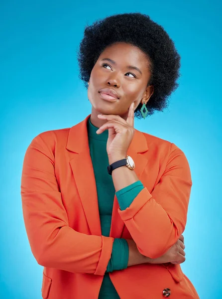 Vraag Denken Zwarte Vrouw Met Een Beslissing Gelegenheid Inspiratie Tegen — Stockfoto