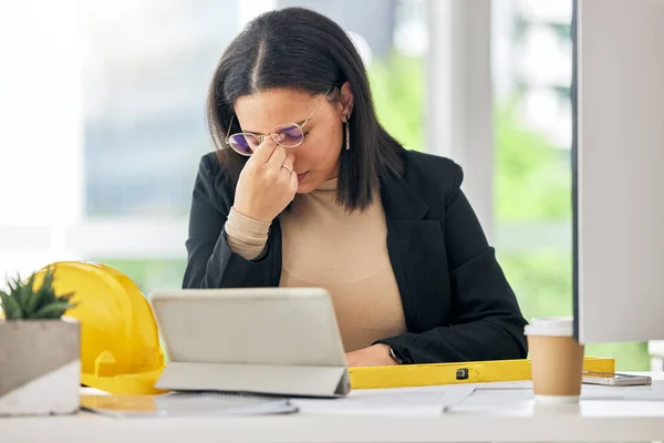 Psychische Gesundheit Architekten Burnout Und Frauen Stress Bei Entwicklungsprojekten Grundrissanalysen — Stockfoto