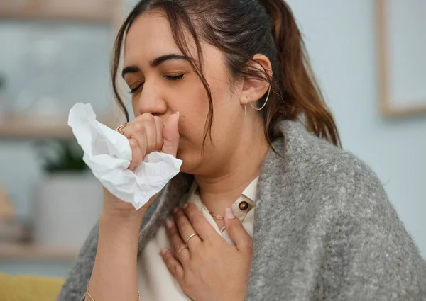 Öksürük Doku Sağlık Sorunu Olan Grip Alerjisi Olan Göğüs Ağrısı — Stok fotoğraf